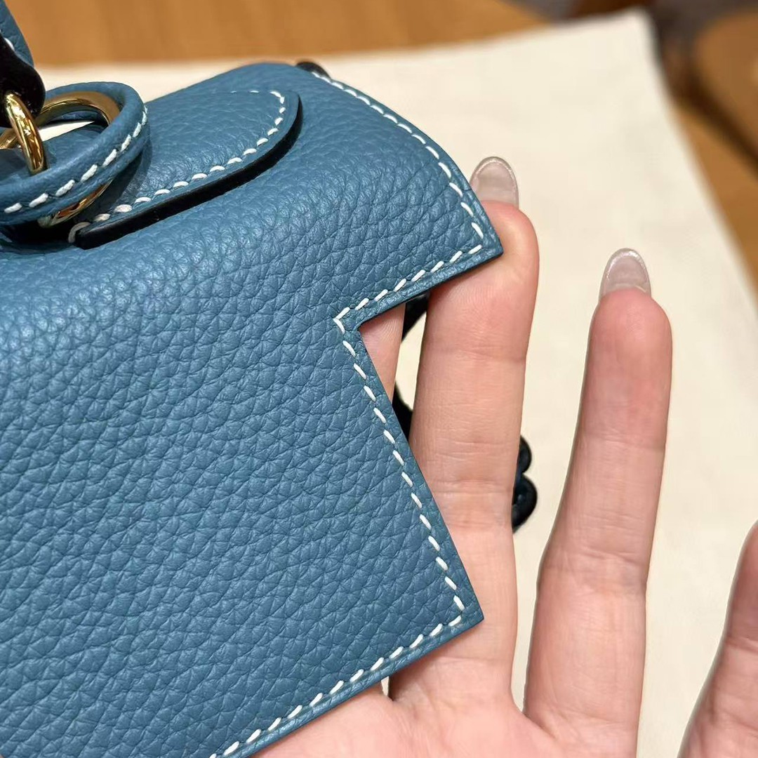 Hermes Kelly 28 Bag Handmade In Togo Calfskin Leather Gold Hardware 75 Blue Jean - Image 4