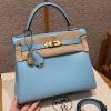 Hermes Kelly 28 Bag Handmade In Swift Calfskin Leather Gold Hardware 7N Celeste