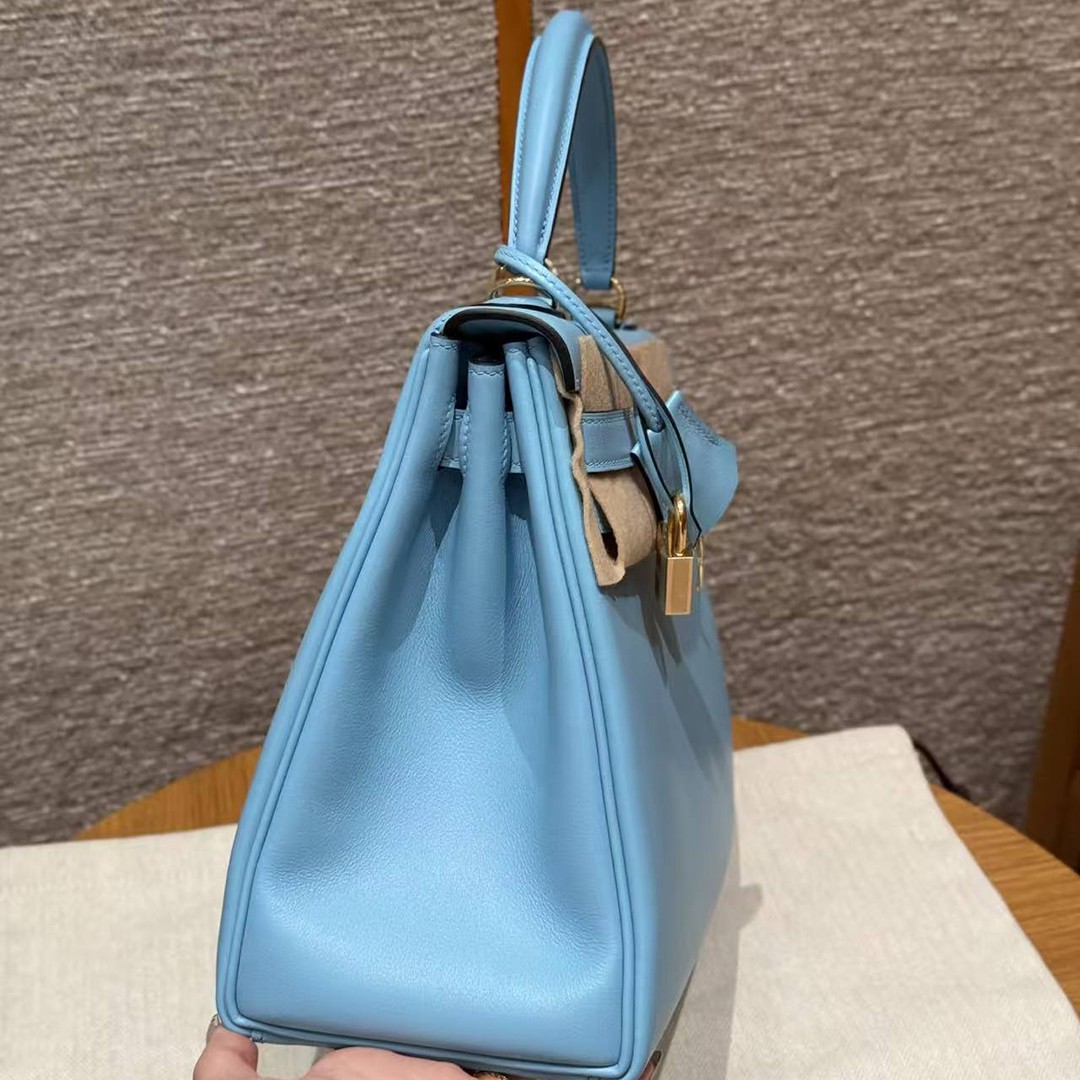 Hermes Kelly 28 Bag Handmade In Swift Calfskin Leather Gold Hardware 7N Celeste - Image 19