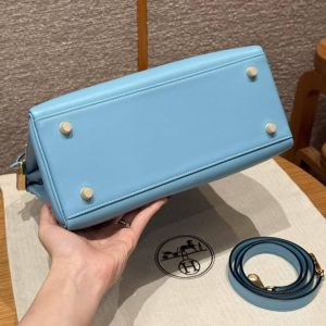 Hermes Kelly 28 Bag Handmade In Swift Calfskin Leather Gold Hardware 7N Celeste - Image 18