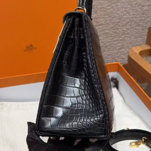 Hermes Kelly 28 Bag Handmade In Alligator Leather from Mississippi Gold Hardware 89 Noir - Image 21