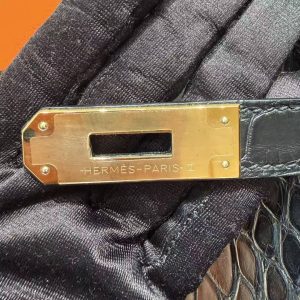 Hermes Kelly 28 Bag Handmade In Alligator Leather from Mississippi Gold Hardware 89 Noir - Image 16