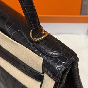 Hermes Kelly 28 Bag Handmade In Alligator Leather from Mississippi Gold Hardware 89 Noir - Image 7