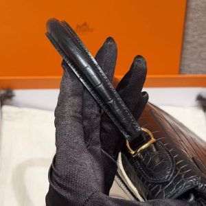 Hermes Kelly 28 Bag Handmade In Alligator Leather from Mississippi Gold Hardware 89 Noir - Image 6