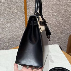 Hermes Kelly 28 Bag Handmade In Box Calfskin Leather Noir Hardware 89 Noir - Image 27
