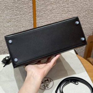 Hermes Kelly 28 Bag Handmade In Box Calfskin Leather Noir Hardware 89 Noir - Image 25
