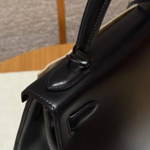 Hermes Kelly 28 Bag Handmade In Box Calfskin Leather Noir Hardware 89 Noir - Image 16