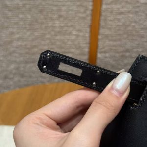 Hermes Kelly 28 Bag Handmade In Box Calfskin Leather Noir Hardware 89 Noir - Image 5