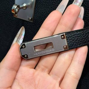 Hermes Kelly 28 Bag Handmade In Togo Calfskin Leather Silver Hardware 89 Noir - Image 15