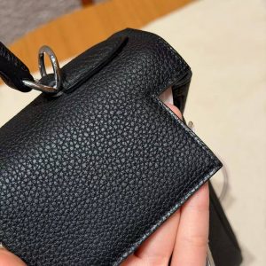 Hermes Kelly 28 Bag Handmade In Togo Calfskin Leather Silver Hardware 89 Noir - Image 12