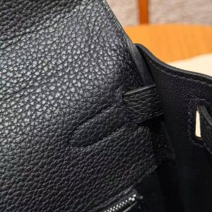 Hermes Kelly 28 Bag Handmade In Togo Calfskin Leather Silver Hardware 89 Noir - Image 11