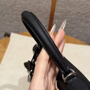 Hermes Kelly 28 Bag Handmade In Togo Calfskin Leather Silver Hardware 89 Noir - Image 9