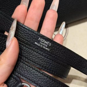 Hermes Kelly 28 Bag Handmade In Togo Calfskin Leather Silver Hardware 89 Noir - Image 3
