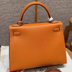 Hermes Kelly 28 Bag Handmade In Epsom Calfskin Leather Silver Hardware 93 Orange - Image 2