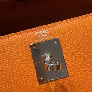 Hermes Kelly 28 Bag Handmade In Epsom Calfskin Leather Silver Hardware 93 Orange - Image 12