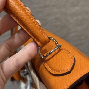 Hermes Kelly 28 Bag Handmade In Epsom Calfskin Leather Silver Hardware 93 Orange - Image 10