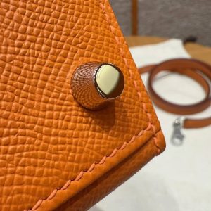 Hermes Kelly 28 Bag Handmade In Epsom Calfskin Leather Silver Hardware 93 Orange - Image 9