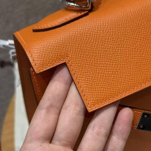 Hermes Kelly 28 Bag Handmade In Epsom Calfskin Leather Silver Hardware 93 Orange - Image 7