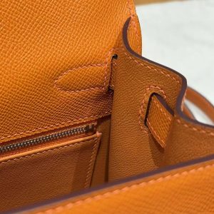 Hermes Kelly 28 Bag Handmade In Epsom Calfskin Leather Silver Hardware 93 Orange - Image 6