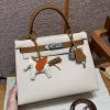 Hermes Kelly 28 Bag Handmade In Epsom Calfskin Leather Silver Hardware Ck10 Craie Ck37 Gold