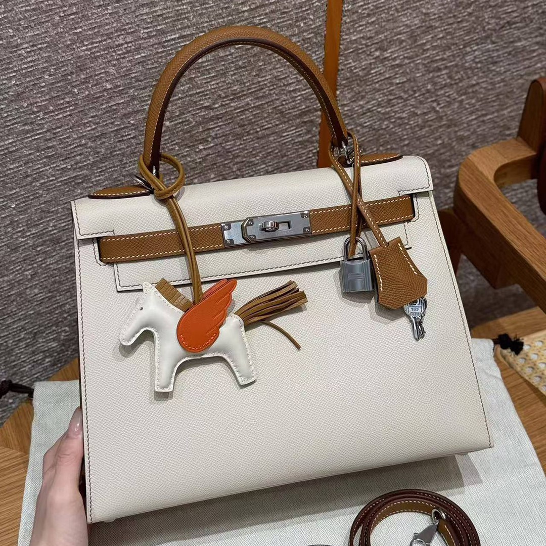 Hermes Kelly 28 Bag Handmade In Epsom Calfskin Leather Silver Hardware Ck10 Craie Ck37 Gold