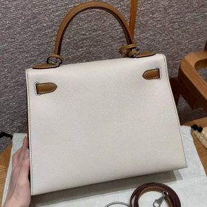 Hermes Kelly 28 Bag Handmade In Epsom Calfskin Leather Silver Hardware Ck10 Craie Ck37 Gold - Image 2