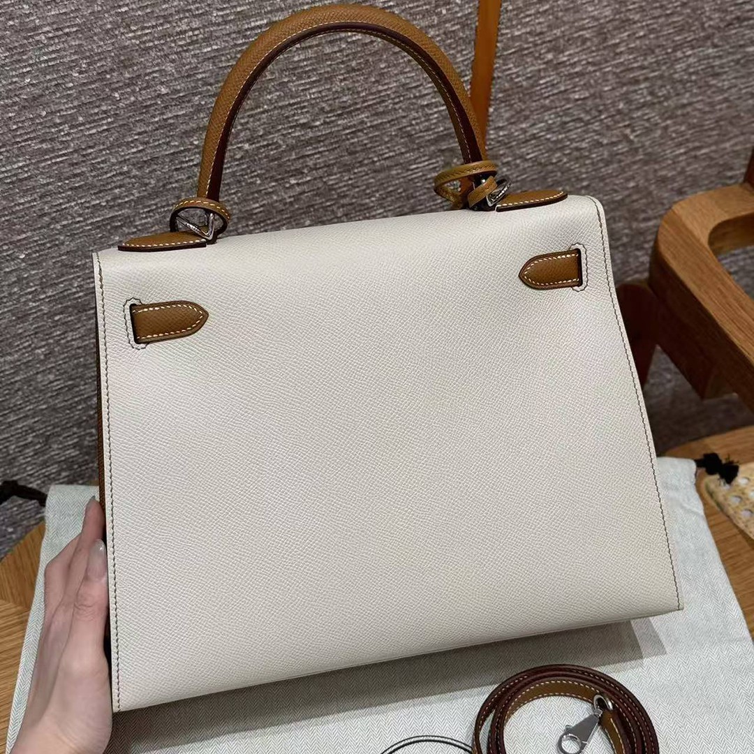 Hermes Kelly 28 Bag Handmade In Epsom Calfskin Leather Silver Hardware Ck10 Craie Ck37 Gold - Image 2