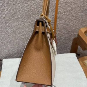 Hermes Kelly 28 Bag Handmade In Epsom Calfskin Leather Silver Hardware Ck10 Craie Ck37 Gold - Image 17