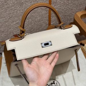 Hermes Kelly 28 Bag Handmade In Epsom Calfskin Leather Silver Hardware Ck10 Craie Ck37 Gold - Image 14