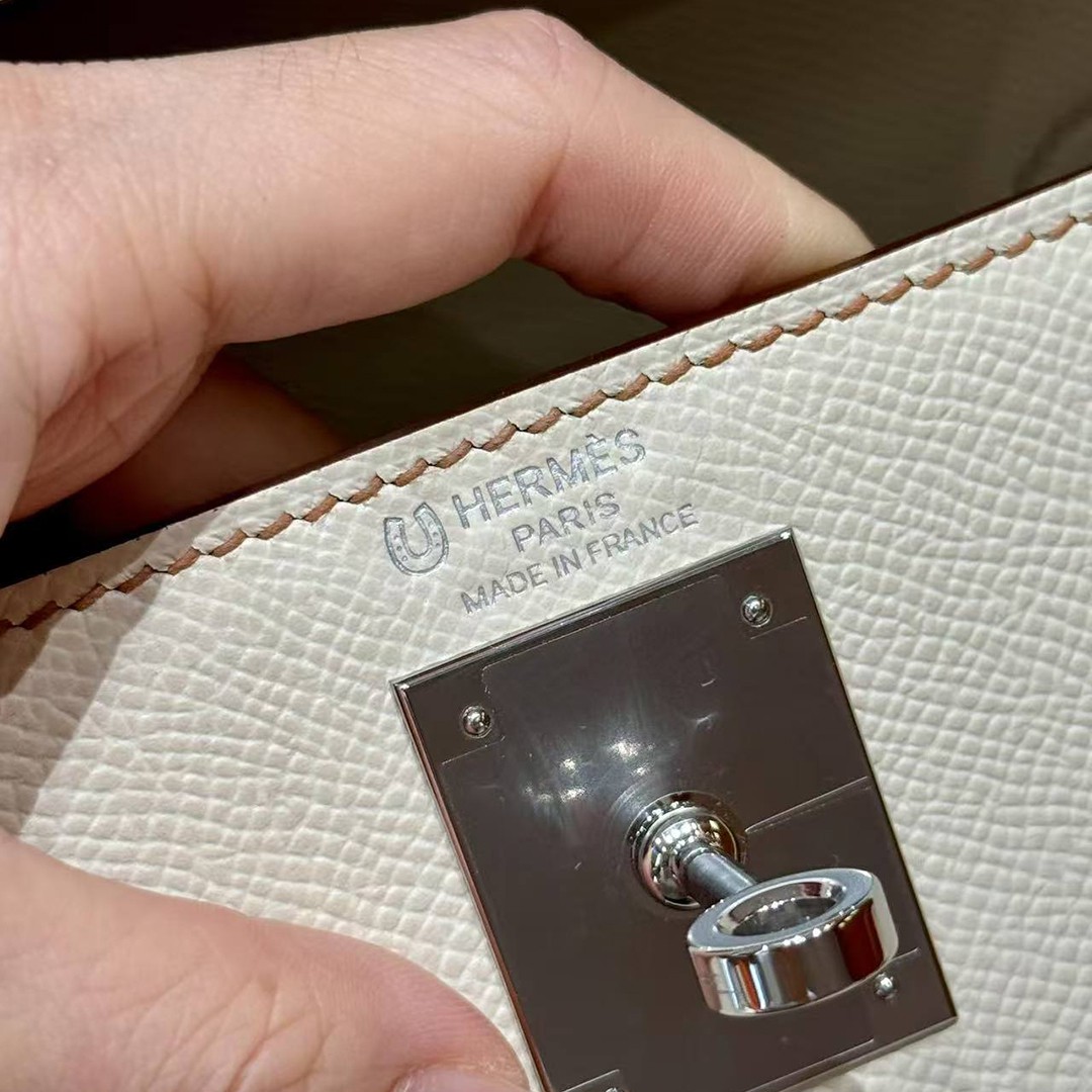 Hermes Kelly 28 Bag Handmade In Epsom Calfskin Leather Silver Hardware Ck10 Craie Ck37 Gold - Image 13