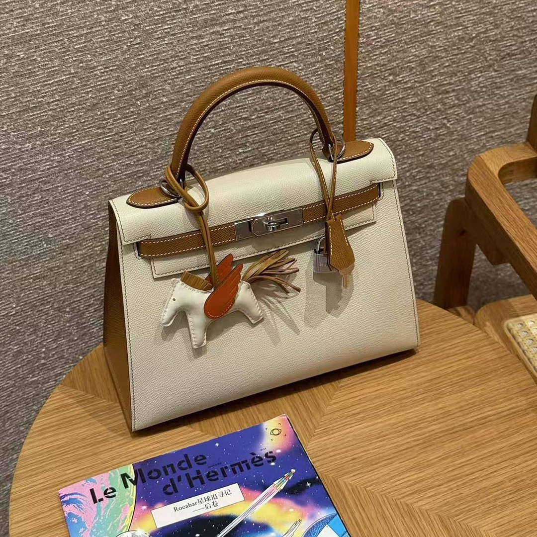 Hermes Kelly 28 Bag Handmade In Epsom Calfskin Leather Silver Hardware Ck10 Craie Ck37 Gold - Image 11