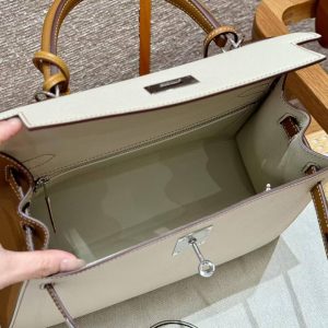 Hermes Kelly 28 Bag Handmade In Epsom Calfskin Leather Silver Hardware Ck10 Craie Ck37 Gold - Image 10