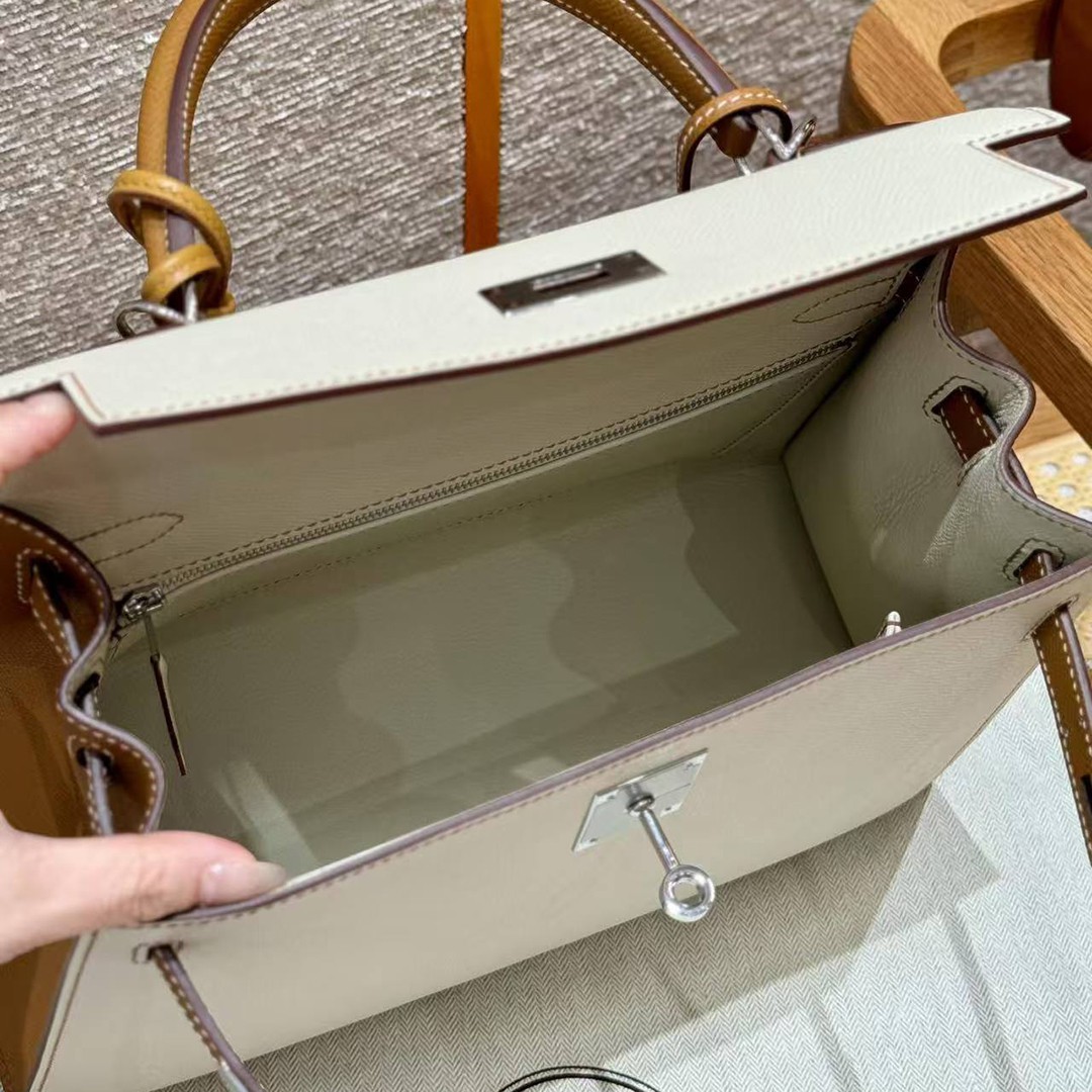 Hermes Kelly 28 Bag Handmade In Epsom Calfskin Leather Silver Hardware Ck10 Craie Ck37 Gold - Image 10