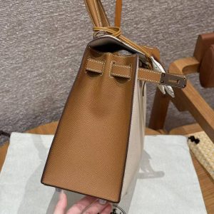 Hermes Kelly 28 Bag Handmade In Epsom Calfskin Leather Silver Hardware Ck10 Craie Ck37 Gold - Image 8