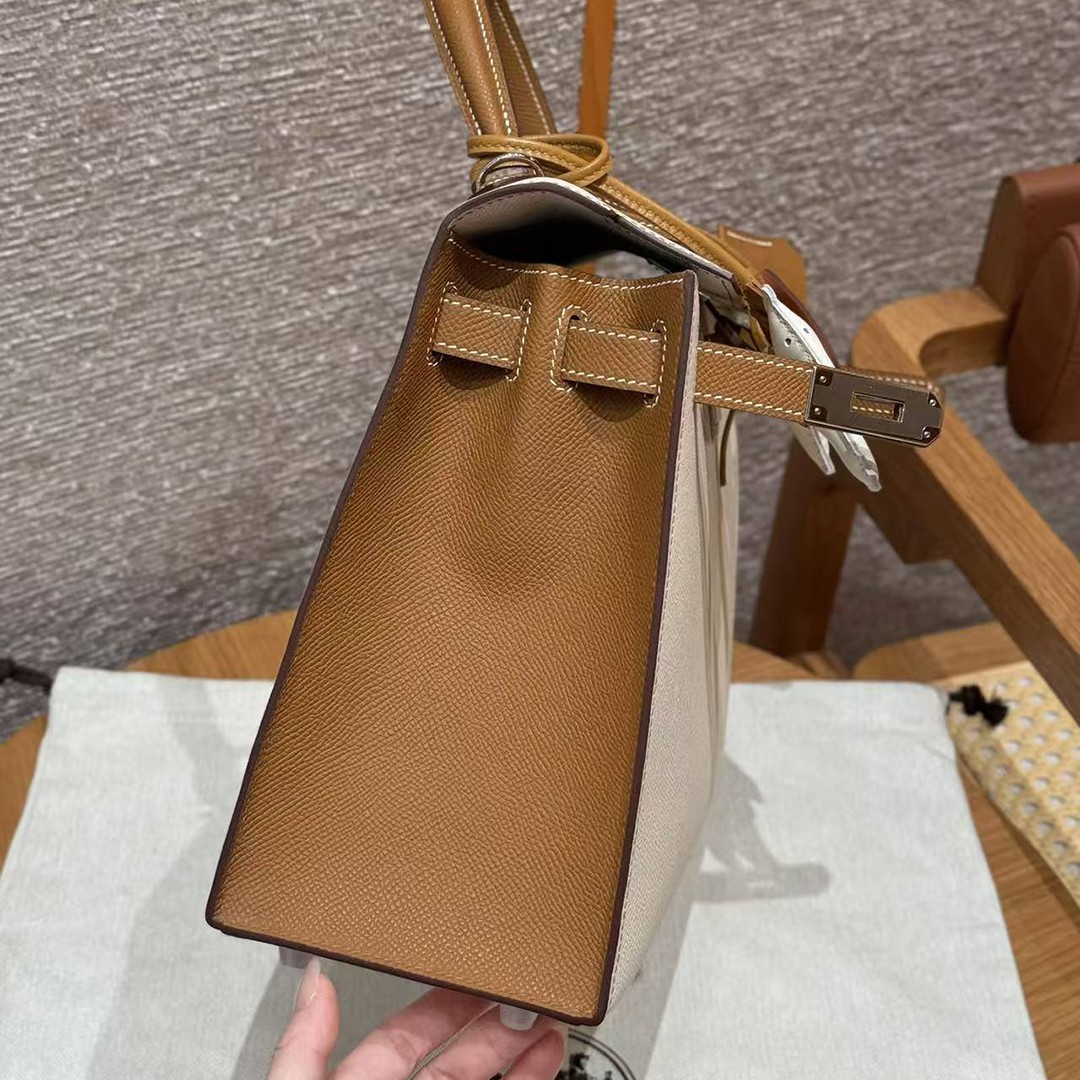 Hermes Kelly 28 Bag Handmade In Epsom Calfskin Leather Silver Hardware Ck10 Craie Ck37 Gold - Image 8