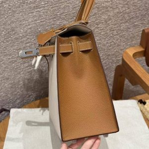 Hermes Kelly 28 Bag Handmade In Epsom Calfskin Leather Silver Hardware Ck10 Craie Ck37 Gold - Image 7
