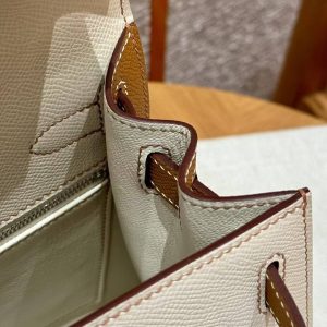 Hermes Kelly 28 Bag Handmade In Epsom Calfskin Leather Silver Hardware Ck10 Craie Ck37 Gold - Image 6
