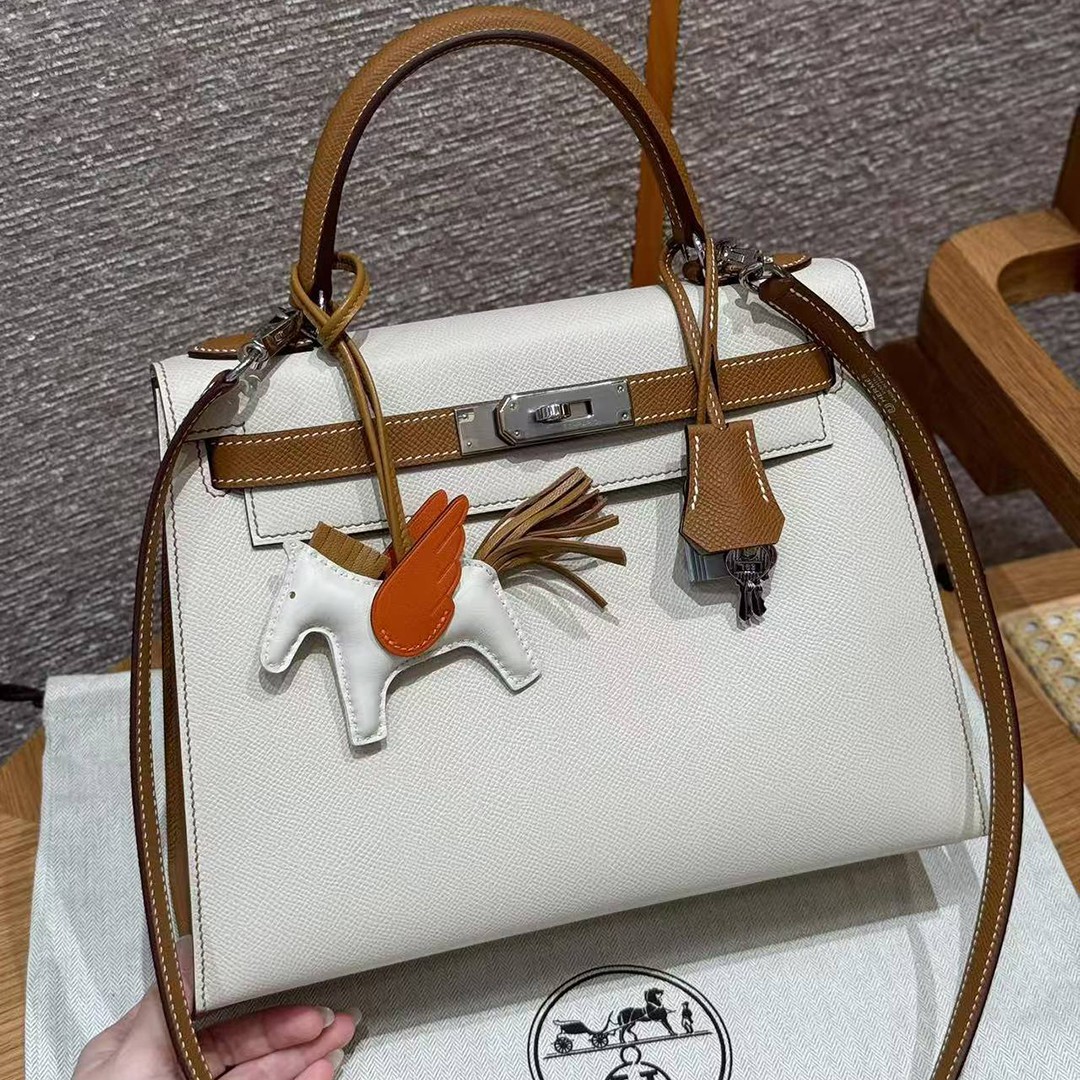 Hermes Kelly 28 Bag Handmade In Epsom Calfskin Leather Silver Hardware Ck10 Craie Ck37 Gold - Image 3