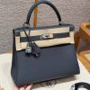 Hermes Kelly 28 Bag Handmade In Togo Calfskin Leather Silver Hardware H0 Girs Misty
