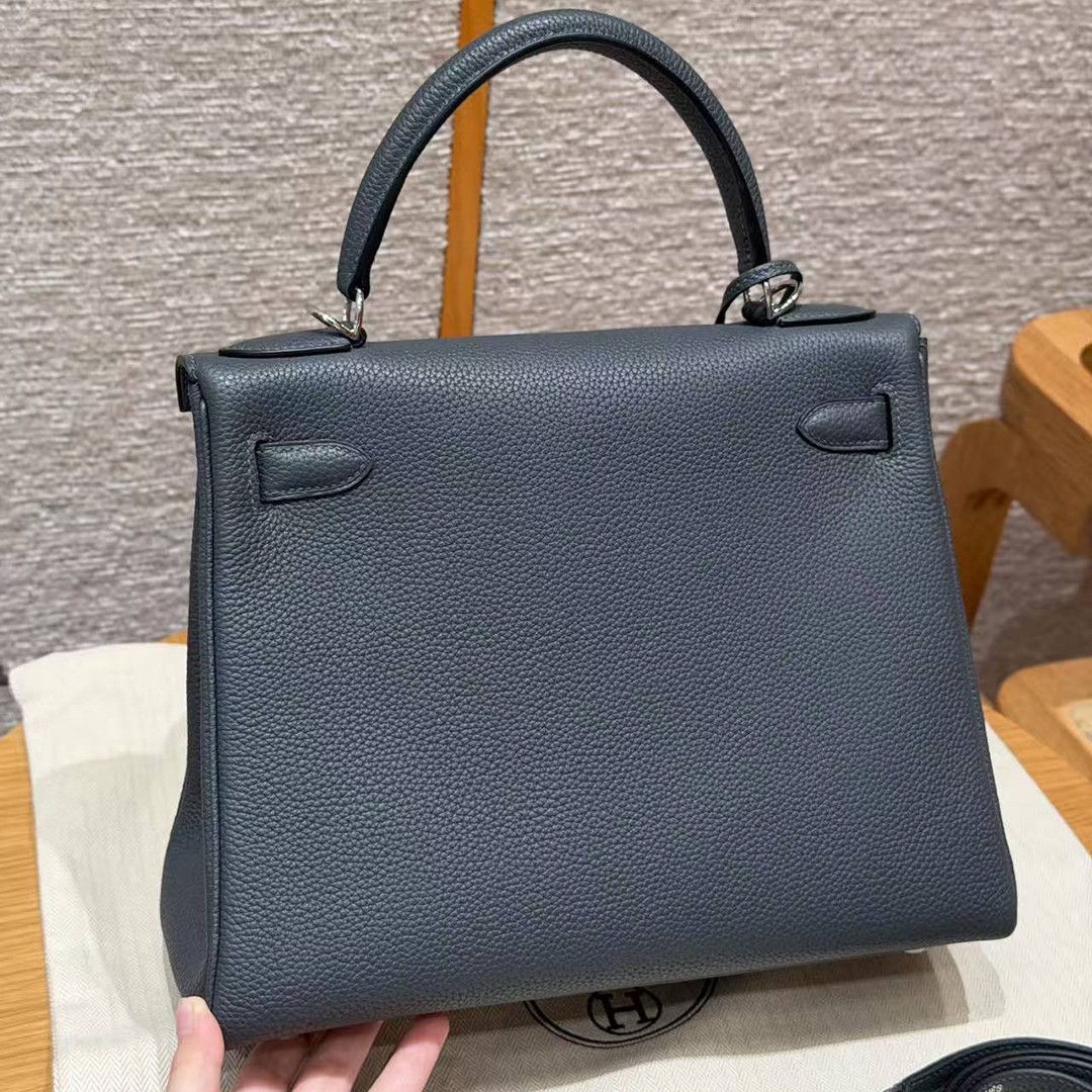 Hermes Kelly 28 Bag Handmade In Togo Calfskin Leather Silver Hardware H0 Girs Misty - Image 2