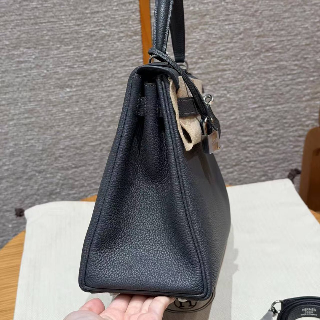 Hermes Kelly 28 Bag Handmade In Togo Calfskin Leather Silver Hardware H0 Girs Misty - Image 21