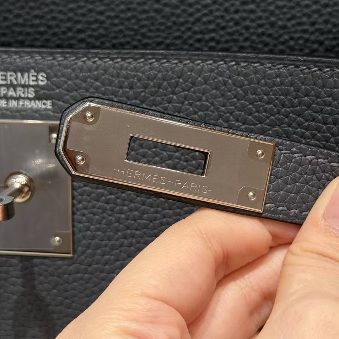 Hermes Kelly 28 Bag Handmade In Togo Calfskin Leather Silver Hardware H0 Girs Misty - Image 16