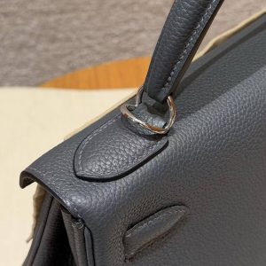 Hermes Kelly 28 Bag Handmade In Togo Calfskin Leather Silver Hardware H0 Girs Misty - Image 8