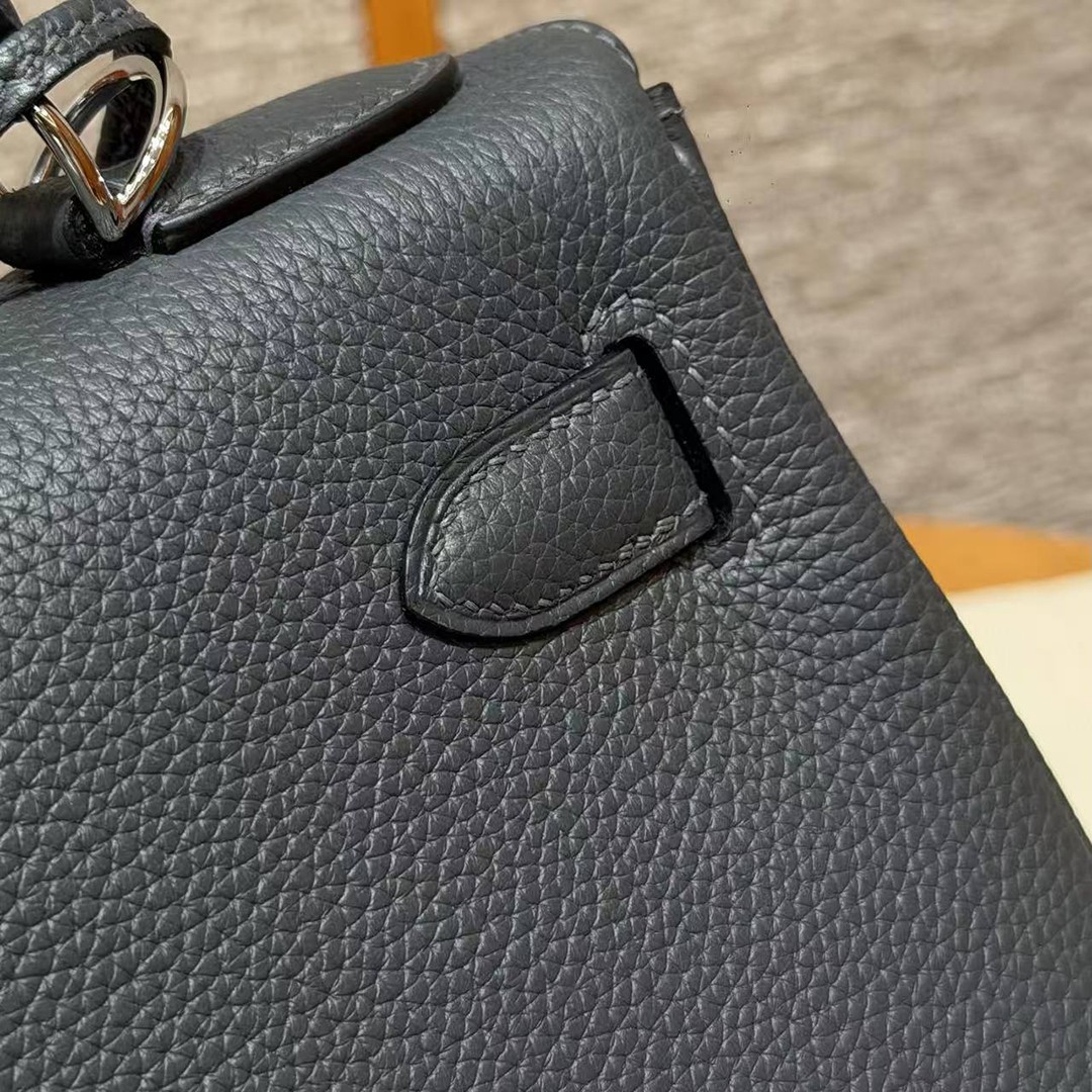 Hermes Kelly 28 Bag Handmade In Togo Calfskin Leather Silver Hardware H0 Girs Misty - Image 7