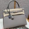 Hermes Kelly 28 Bag Handmade In Epsom Calfskin Leather Silver Hardware M8 Gris Asphalted