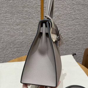 Hermes Kelly 28 Bag Handmade In Epsom Calfskin Leather Silver Hardware M8 Gris Asphalted - Image 18