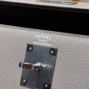 Hermes Kelly 28 Bag Handmade In Epsom Calfskin Leather Silver Hardware M8 Gris Asphalted - Image 15
