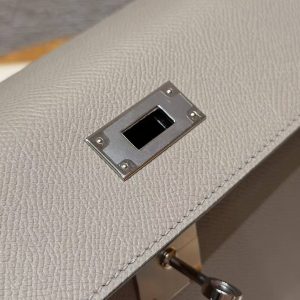 Hermes Kelly 28 Bag Handmade In Epsom Calfskin Leather Silver Hardware M8 Gris Asphalted - Image 10