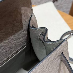 Hermes Kelly 28 Bag Handmade In Epsom Calfskin Leather Silver Hardware M8 Gris Asphalted - Image 9