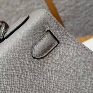 Hermes Kelly 28 Bag Handmade In Epsom Calfskin Leather Silver Hardware M8 Gris Asphalted - Image 7
